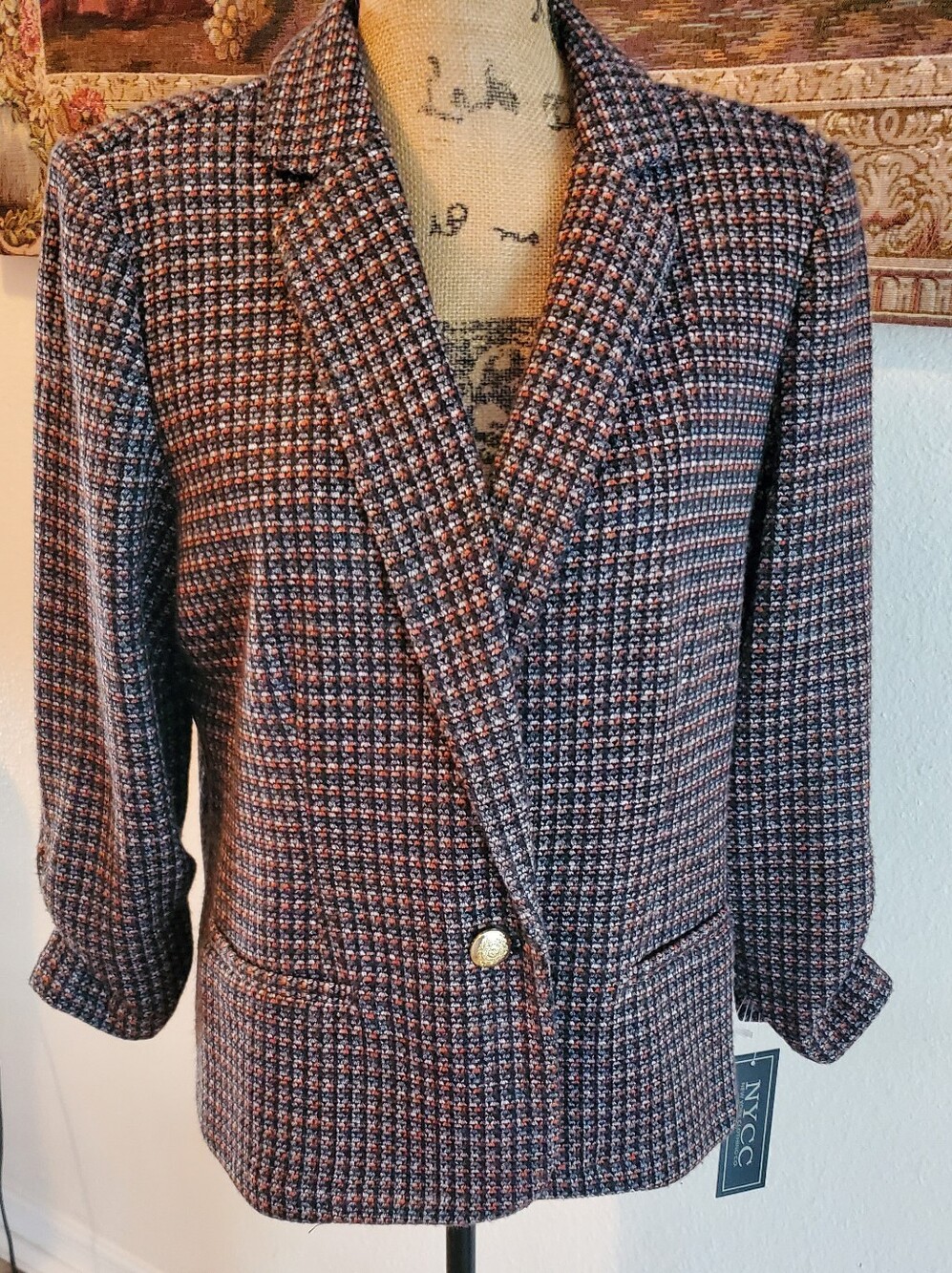 NYCC New York Clothing Co Tweed Blazer Women L Brown Orange Check NWT